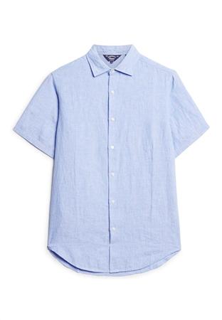 Superdry Studios Casual Linen Short Sleeve Shirt - Blue - M