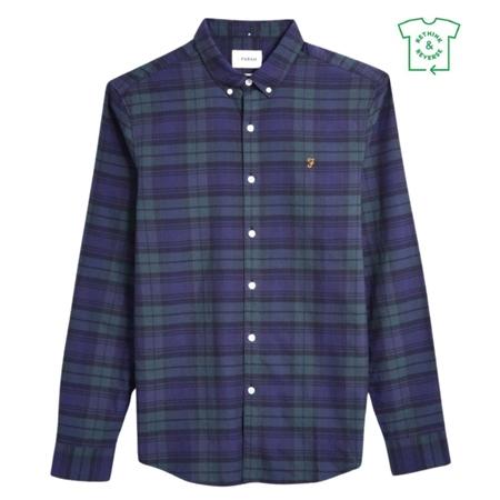 Farah Brewer Slim Fit Check Organic Cotton Oxford Shirt - Green - XL