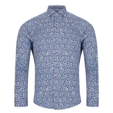 Remus Uomo Frank Floral Long Sleeve Shirt - Dark Blue - 16