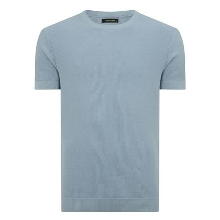 Remus Uomo Slim Fit Wafffle Knitted Crew Neck T-shirt - Blue - XL