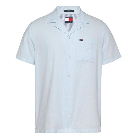 Tommy Jeans Regular Fit Linen Blend Shirt - Blue - M