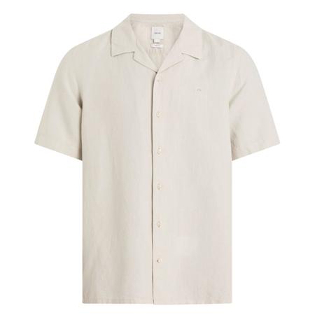 Calvin Klein Linen Cotton Cuban Collar Shirt - Grey - L