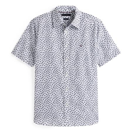 Tommy Hilfiger Linen Blend Printed Short Sleeve Shirt - White - M