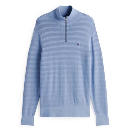 Tommy Hilfiger Textured Stripe Quarter-Zip Jumper - Blue - 2XL