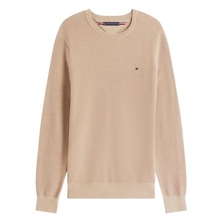 Tommy Hilfiger Flag Embroidery Textured Crew Neck Jumper - Beige - XL