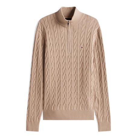 Tommy Hilfiger Cable Knit Half-Zip Jumper - Beige - M