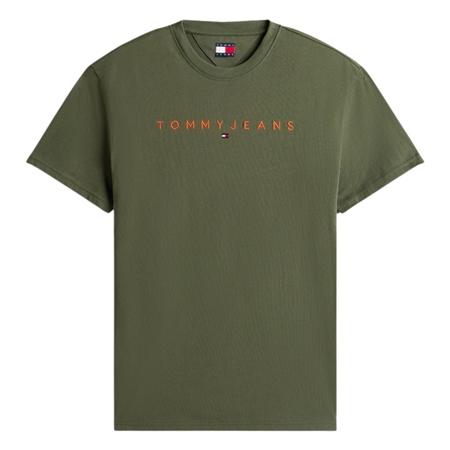 Tommy Jeans Linear Logo Embroidery Crew Neck T-Shirt - Green - XL