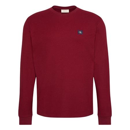 Calvin Klein Jeans Long Sleeve Waffle Badge Crew T-shirt - Red - M
