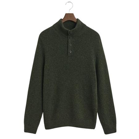 Gant Wool Blend Neps Half Buttoned Sweater - Green - L