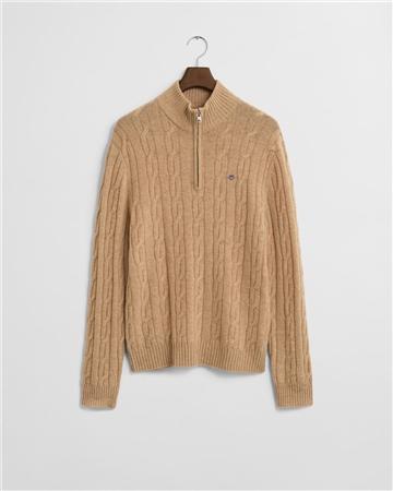 Gant Lambswool Cable Half Zip Jumper - Beige - L