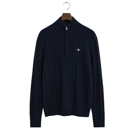 Gant Lambswool Cable Half Zip Jumper - Navy - L