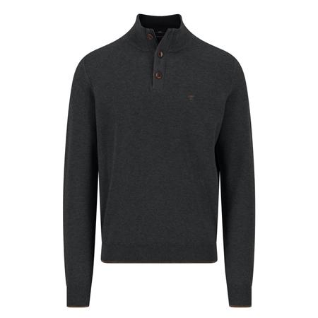 Fynch Hatton Troyer Button Cotton Sweater - Black - 2XL
