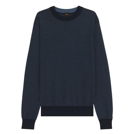 Boss Klapok Cotton-Blend Two-Tone Structure Sweater - Navy - 2XL