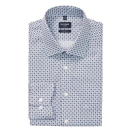 Olymp Olymp Printed Business Shirt - Blue - 16.5