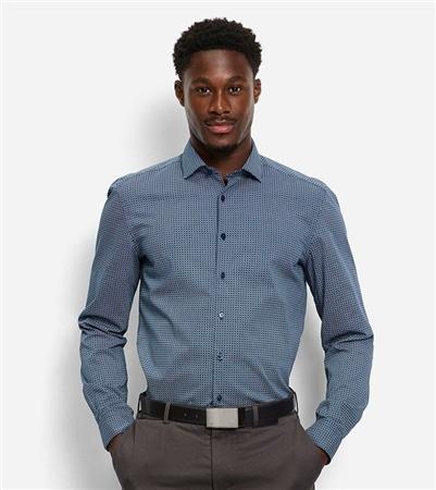 Olymp Patterned Business Shirt - Navy - L