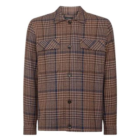 Remus Uomo Regular Fit Houndstooth Shacket - Brown - L