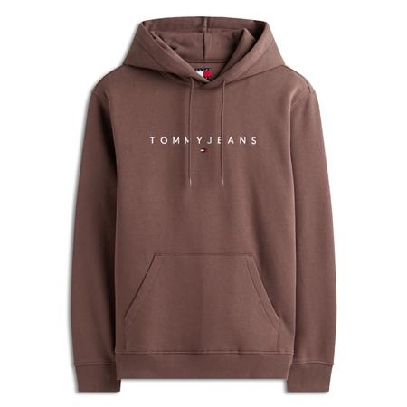Tommy Jeans Linear Logo Embroidery Kangaroo Pocket Hoodie - Coffee Brown - XS