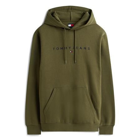 Tommy Jeans Linear Logo Embroidery Kangaroo Pocket Hoodie - Green - XS