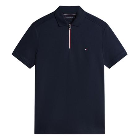 Tommy Hilfiger Liquid Cotton Interlock Knit Zipped Polo Shirt - Navy - XL