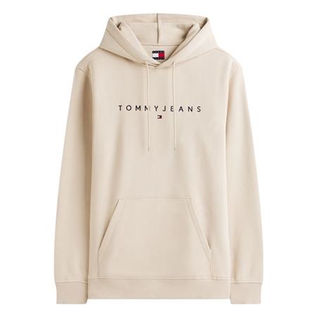 Tommy Jeans Linear Logo Embroidery Kangaroo Pocket Hoodie- Beige - XS