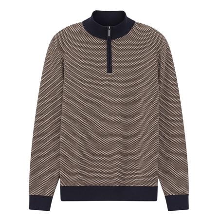 Bugatti Mens Half Zip Textured Sweater - Beige - L