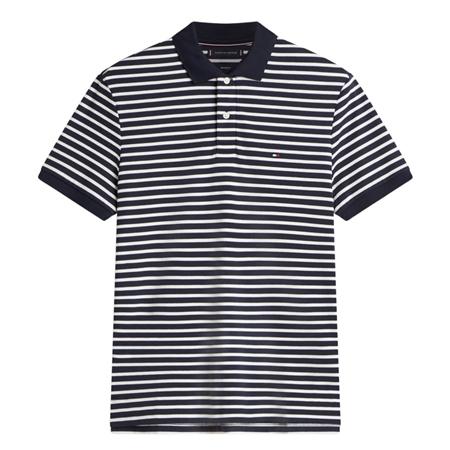 Tommy Hilfiger Liquid Cotton Interlock Knit Striped Polo Shirt- Navy - 2XL