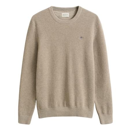 Gant Micro Textured Cotton Crew Neck Sweater - Beige - XL