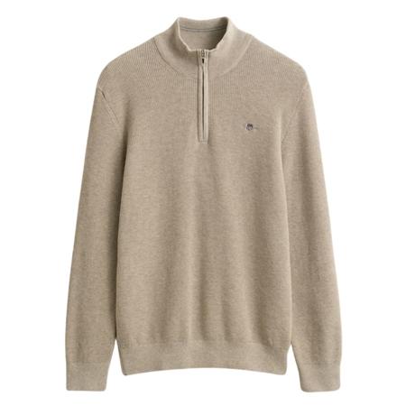 Gant Micro Textured Cotton Half Zip Sweater - Beige - L