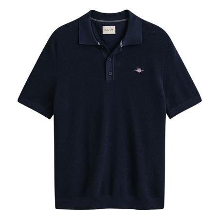 Gant Micro Textured Cotton Ss Polo Shirt - Navy - M