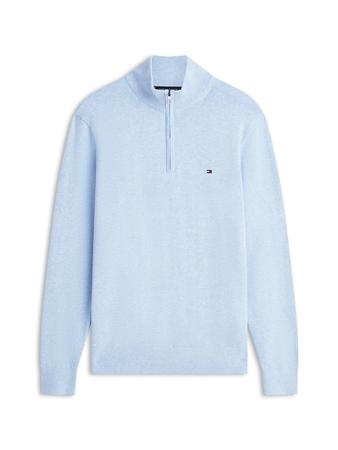 Tommy Hilfiger Flag Embroidery Quarter-Zip Cotton Jumper- Blue - 2XL