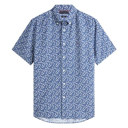 Tommy Hilfiger Linen Tropical Print SS Shirt - Blue - L