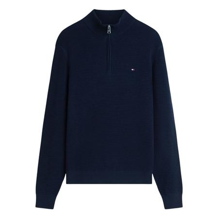 Tommy Hilfiger Textured Quarter-Zip Mock Neck Jumper - Navy - 2XL
