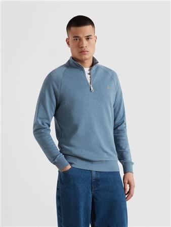 Farah Jim Organic Cotton 1/4 Zip Sweatshirt - Blue Tide - M