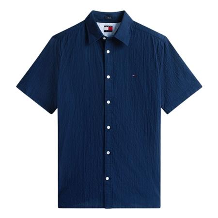Tommy Jeans Regular Fit Seersucker Short Sleeve Shirt - Navy - M