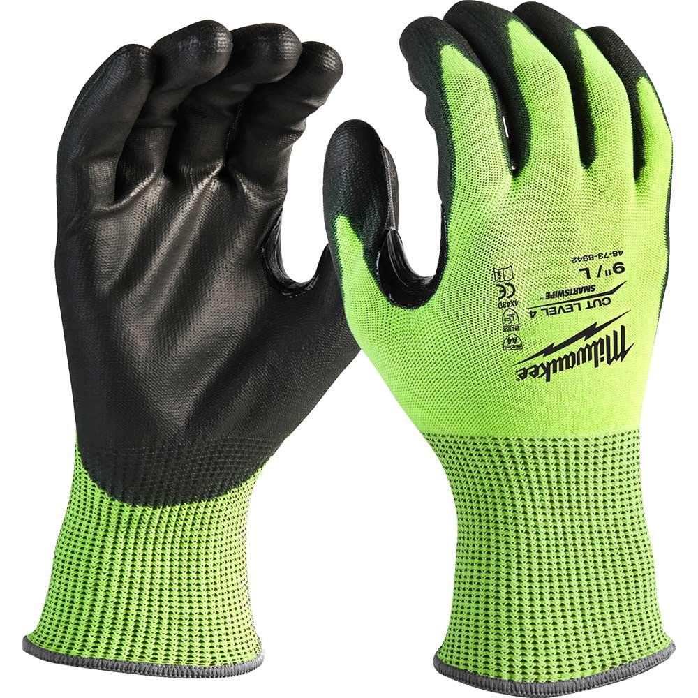 Milwaukee Hi Vis Cut Level 4 Dipped Work Gloves Black / Yellow 2XL Pack of 1