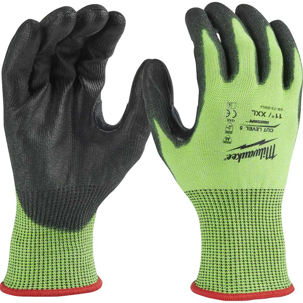 Milwaukee Hi Vis Cut Level 5 Dipped Work Gloves Black / Yellow 2XL Pack of 1