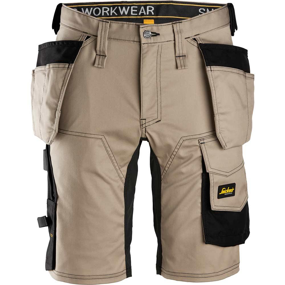 Snickers 6141 Mens Allround Work Stretch Slim Fit Holster Pockets Shorts Khaki / Black 50"