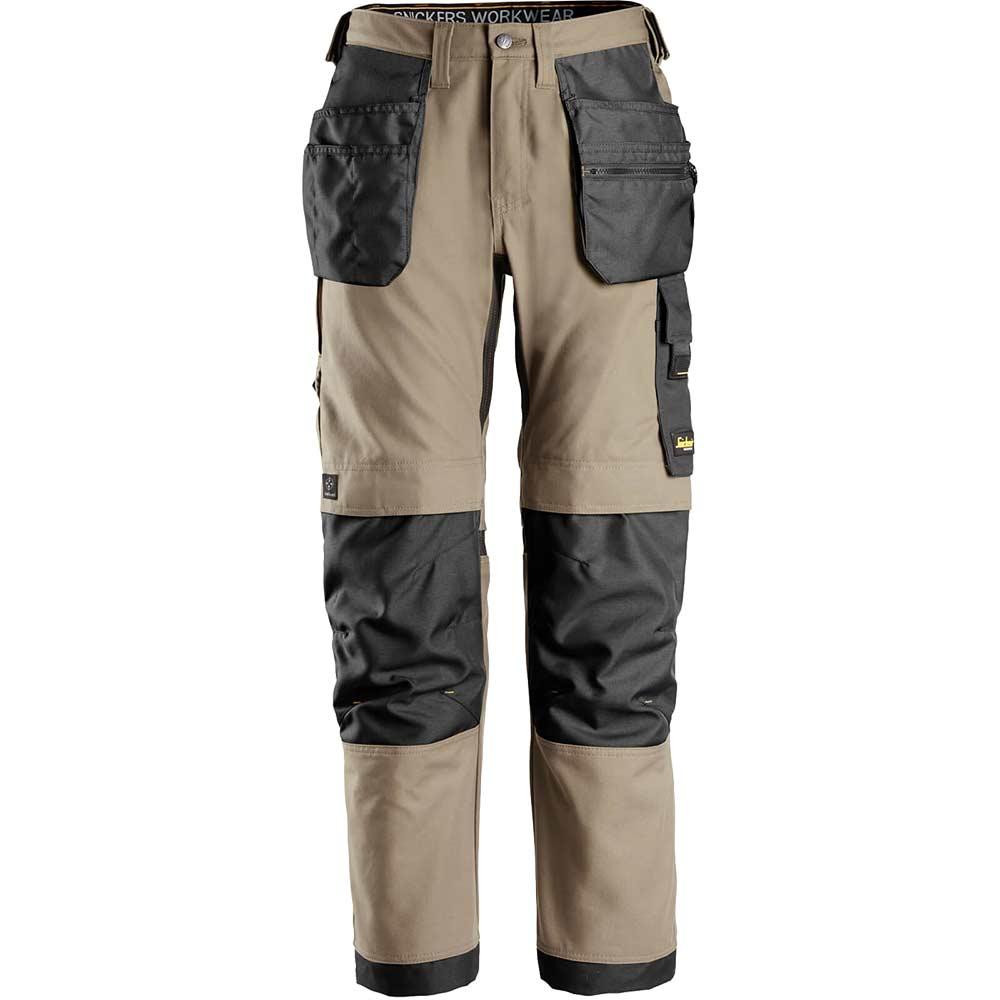 Snickers 6224 Mens Allround Work Canvas Stretch Fit Work Trousers Holster Pockets Khaki / Black 30" 30"