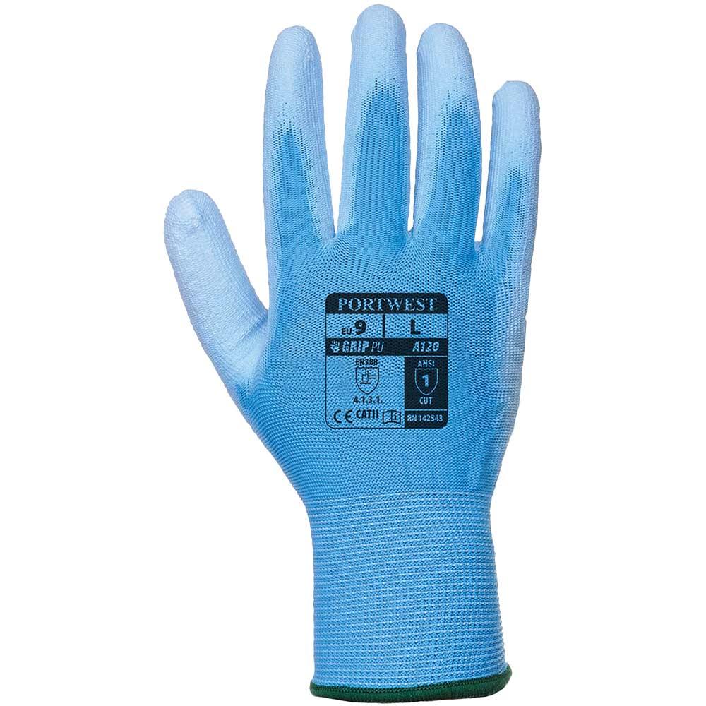 Portwest PU Palm General Handling Grip Gloves Blue S