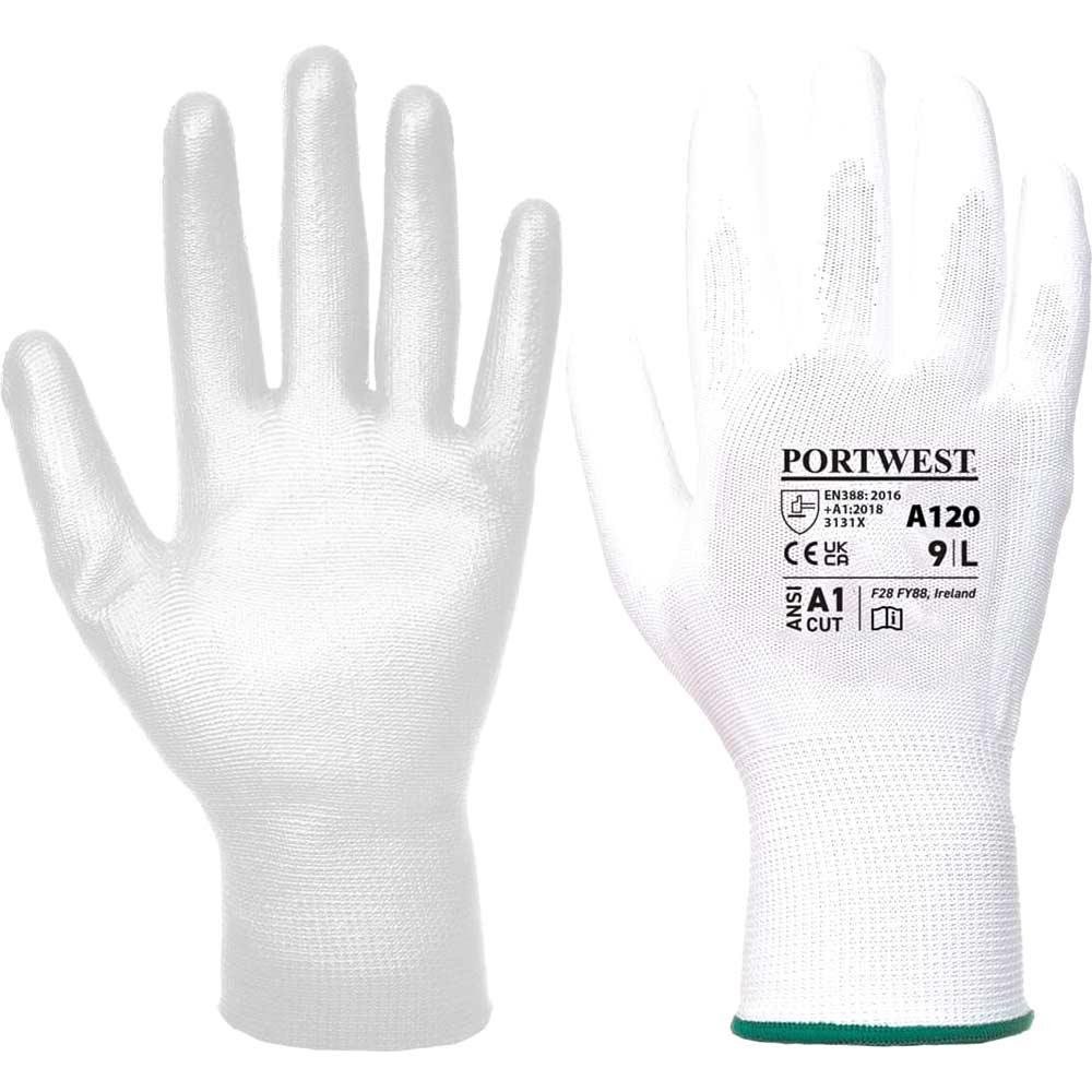 Portwest PU Palm General Handling Grip Gloves White L
