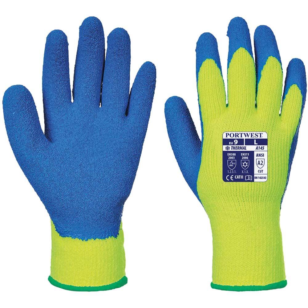Portwest Latex Grip Gloves for Cold Conditions Yellow / Blue L