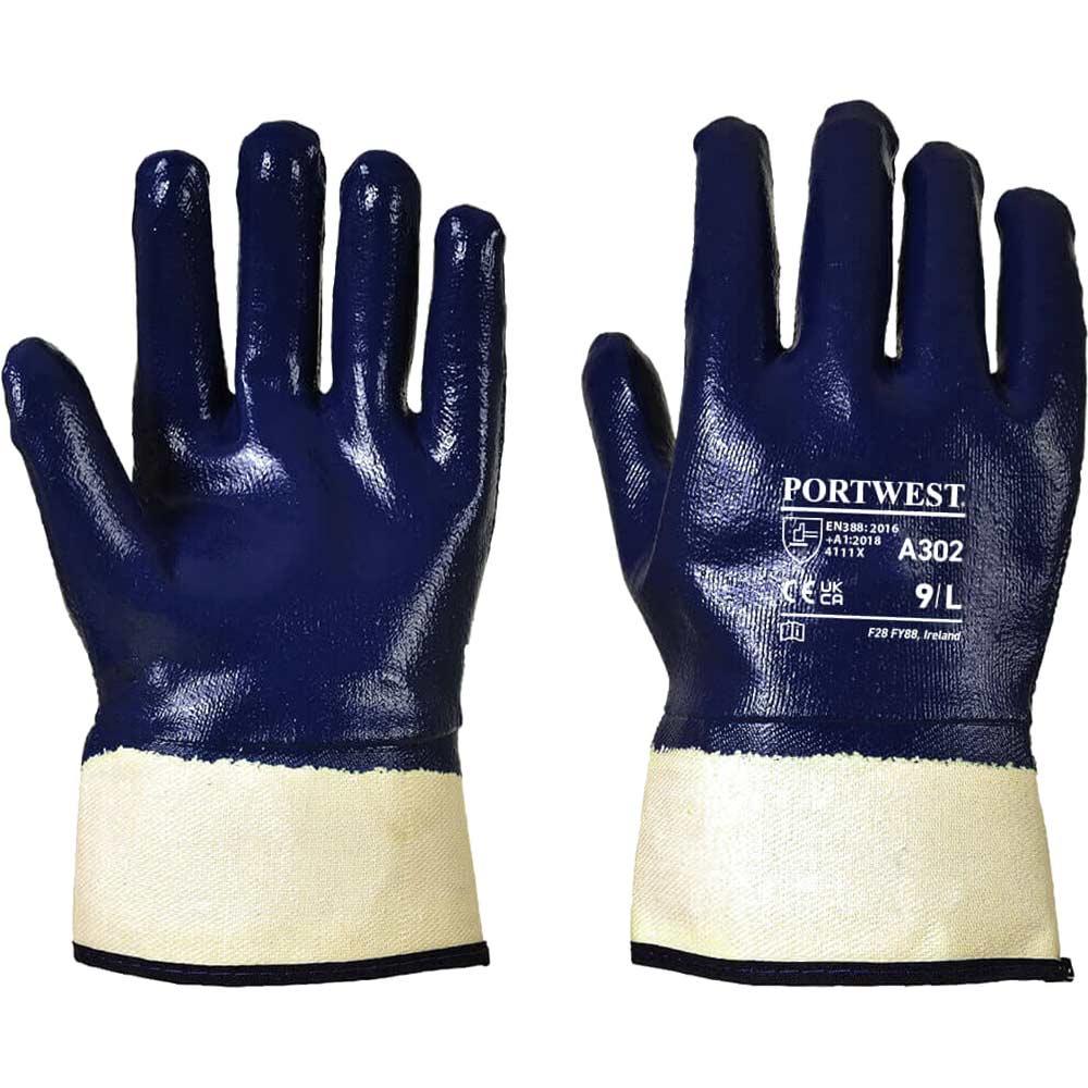 Portwest Fully Dipped Heavy Duty Nitrile Safety Cuff Gloves Navy M Pack of 1