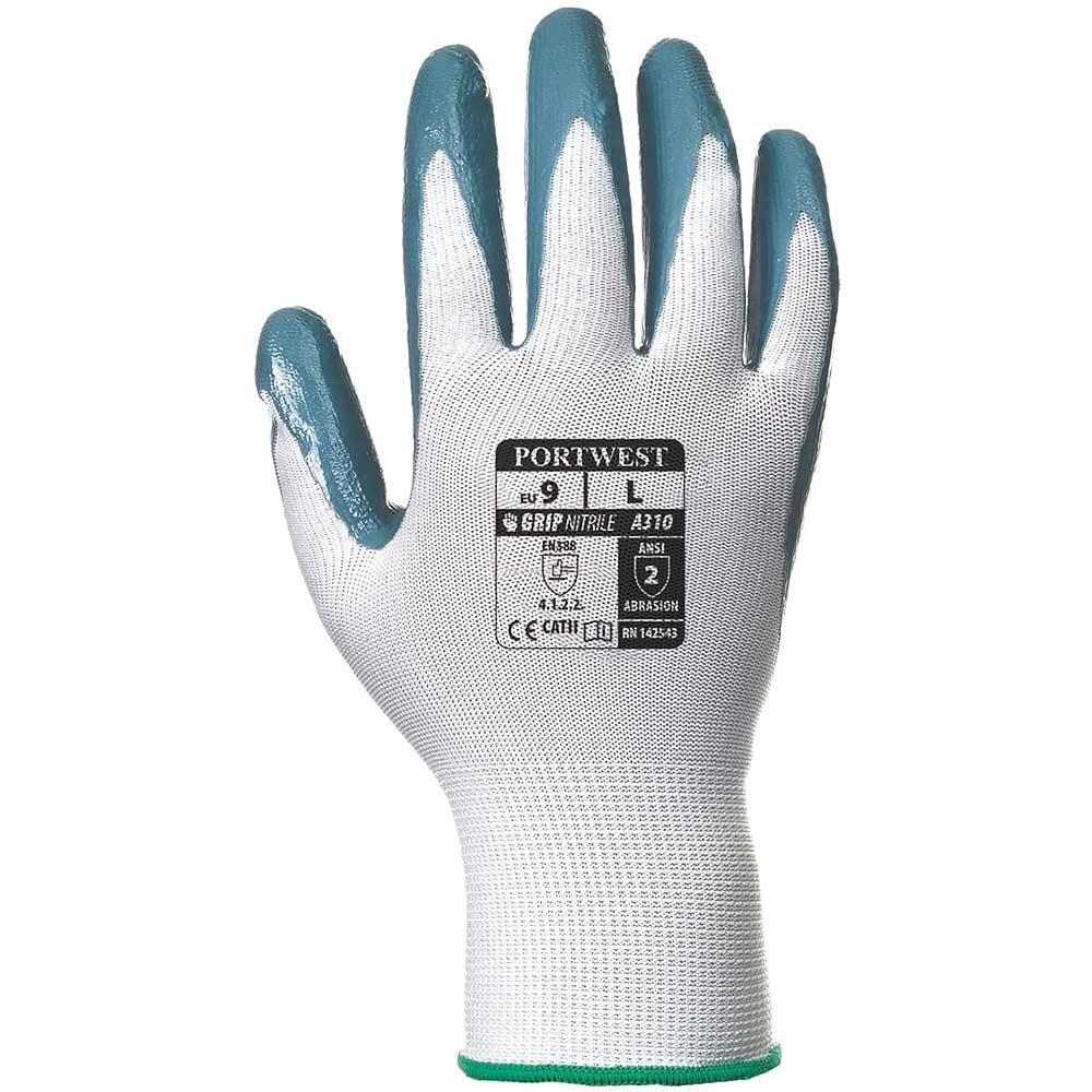 Portwest Flexo Grip Nitrile Tradesmans Gloves Grey / White M