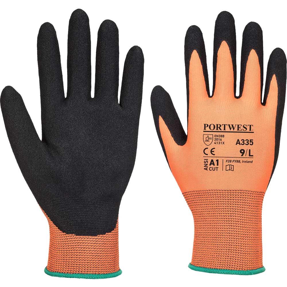 Portwest Dermi Grip NPR15 Nitrile Sandy Gloves Orange / Black L Pack of 1