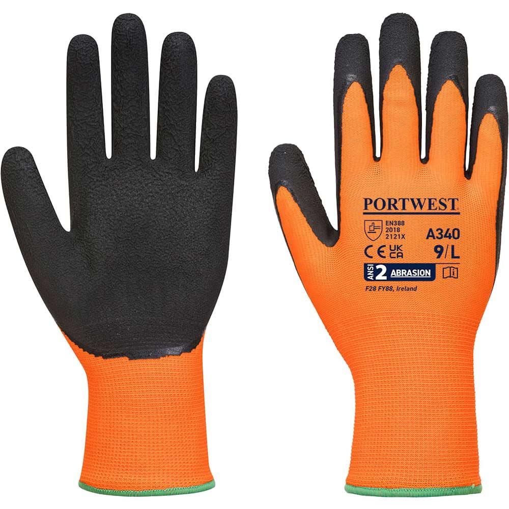 Portwest Latex Foam Hi Vis Grip Gloves Orange / Black 2XL Pack of 1
