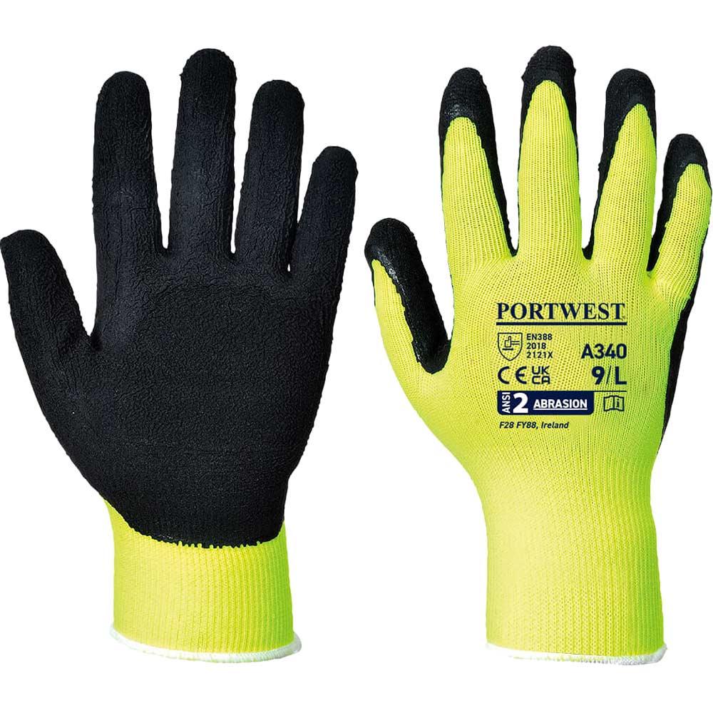 Portwest Latex Foam Hi Vis Grip Gloves Yellow 2XS Pack of 1
