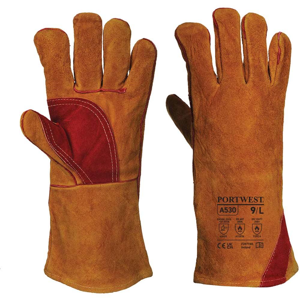 Portwest Reinforced Welding Gauntlets Brown 3XL Pack of 1