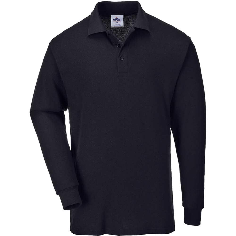 Portwest Mens Genoa Long Sleeved Polo Shirt Black XS