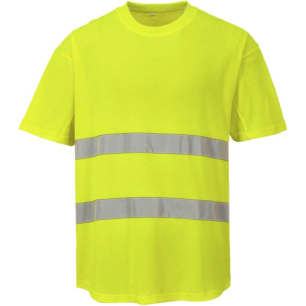 Portwest Cotton Comfort Mesh Insert Hi Vis T Shirt Yellow S
