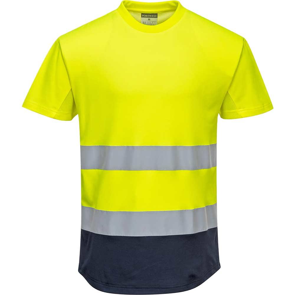 Portwest Hi Vis Contrast Mesh Insert Short Sleeve T Shirt Yellow / Navy 2XL